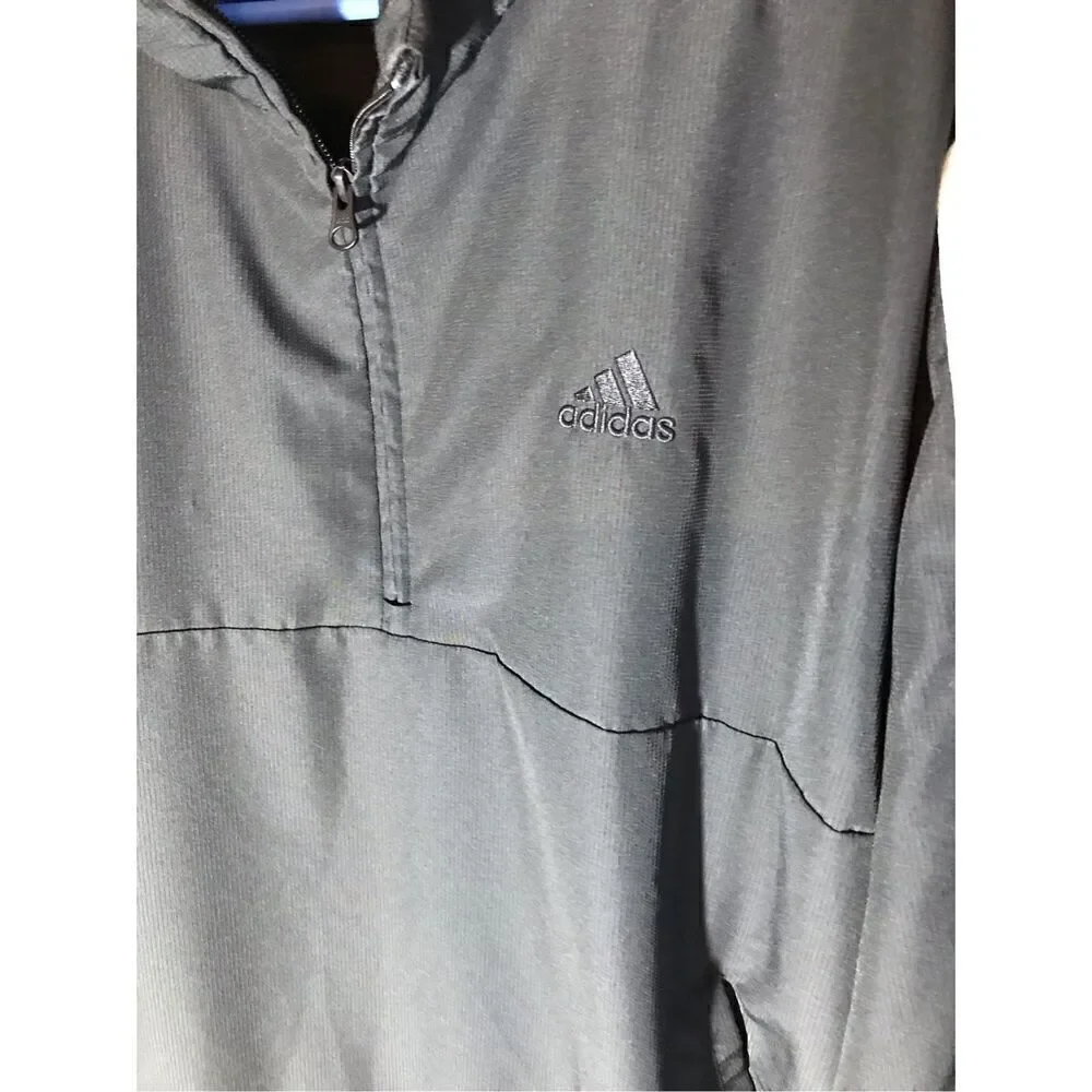 Adidas mens Size Large Tall LT 1/4 zip pullover black windbreaker vented stripe